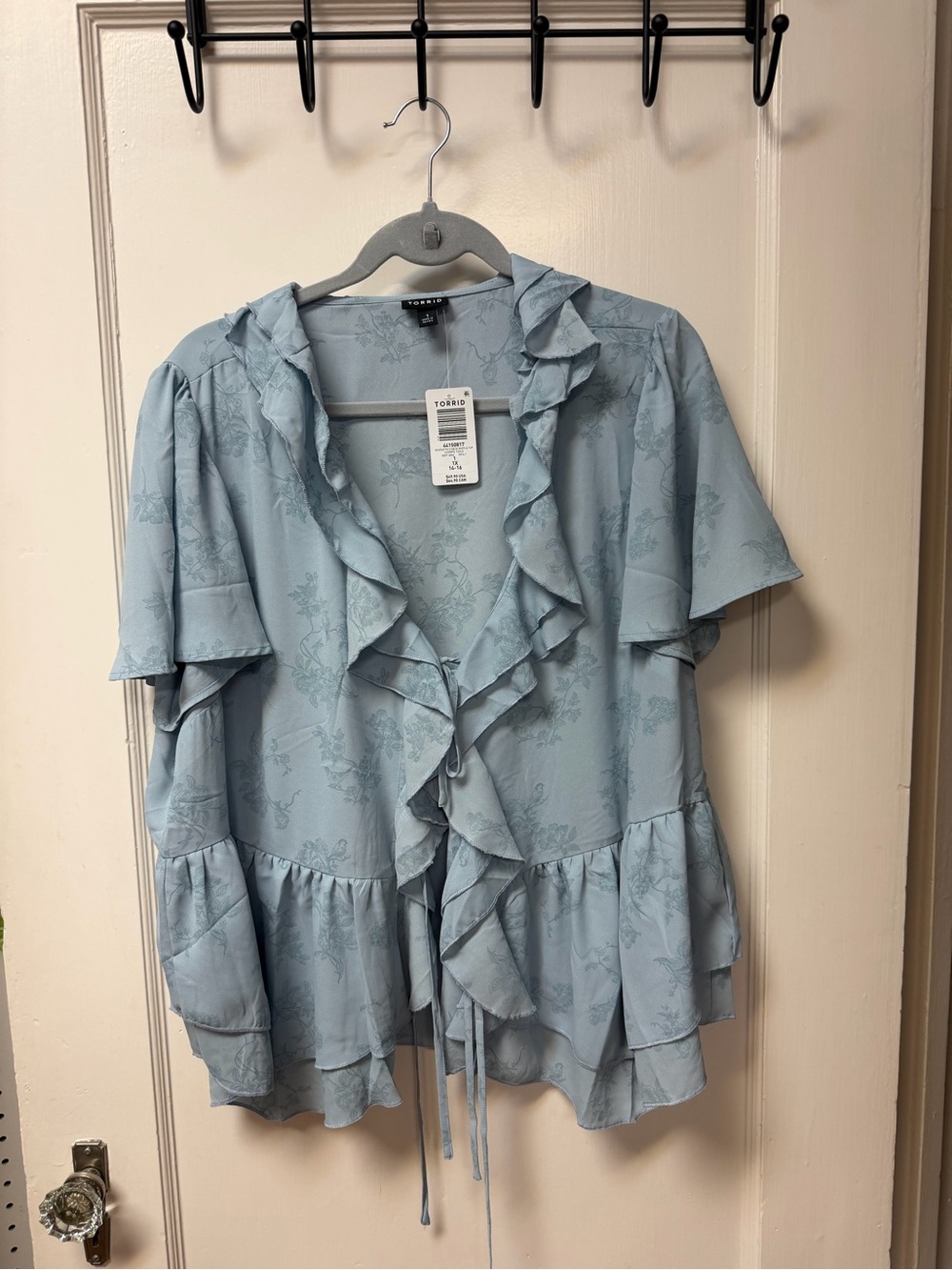 torrid Light Blue Ruffle-Front Floral Blouse